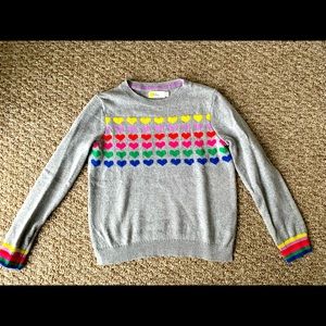 Mini Boden Girls Rainbow Hearts sweater Sz 8-9y